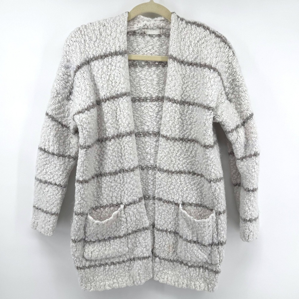 Altar'd State Cardigan Women S White Grey Striped Knit Open Front Sweater Winter